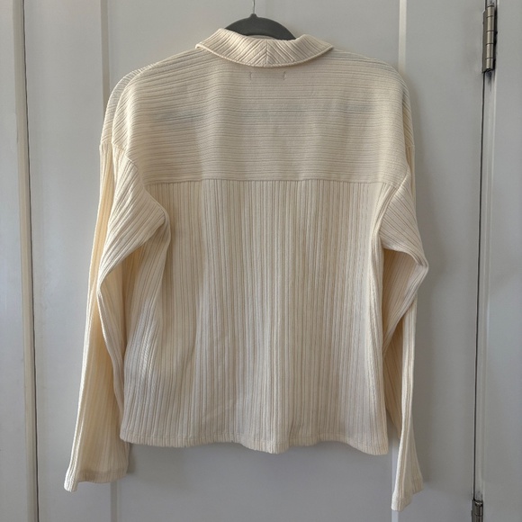 Madewell Ribbed Long Sleeve Polo Shirt Women's Medium Cream Boxy Preppy Academia - Picture 9 of 11